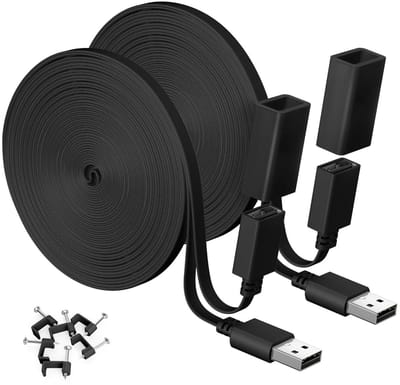 USB Verlengkabel - Platte Stroomkabel - Camera Beveiliging - Waterdicht Stofontwerp - 9 Meter - Zwart