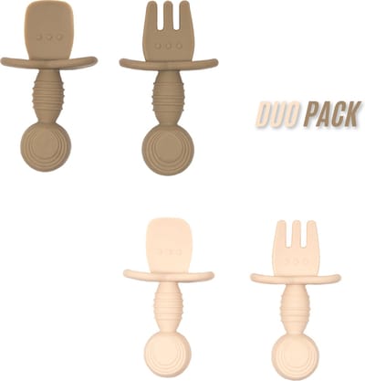 Jikkies Baby Bestek - Kinderbestek - Baby - Oefenbestek - Kraamcadeau - Duo Pack - Beige & Groen