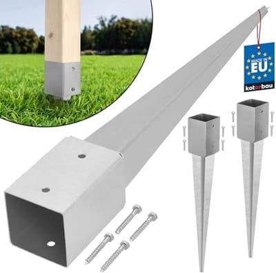 KOTARBAU® 2 stuks Paalhouder met Punt, Paalvoet, Verzinkt Staal, 75 cm, Zilver, 91 x 91 mm, Puntpaalhouder, Paalhouder voor Schutting, Tuinpalen Hout Inslag, Duurzaam