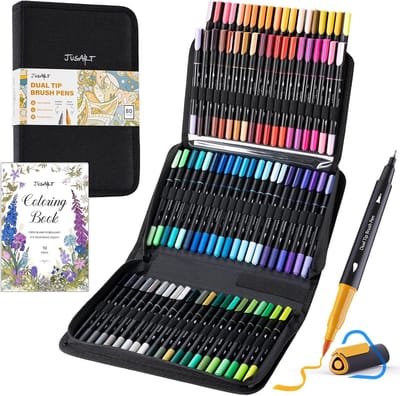 SnelShoppen - 80 Kleur Markers voor Volwassen Kleurboeken, Dubbele Punt, Fijne en Borstel Pennen met Ergonomische Driehoek Grip, 33% Meer Inkt, Kleur