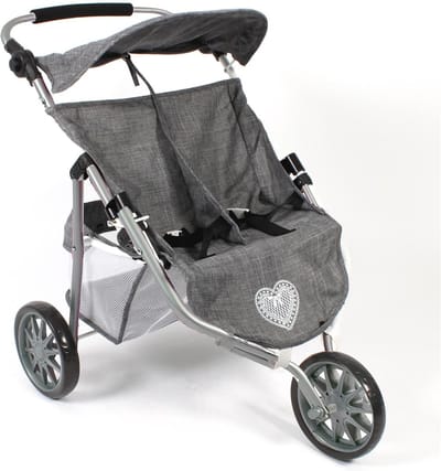 Jogger kinderwagen voor twee poppen - Jeans grijs