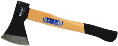 GEKO Bijl met houten handvat - antislip grip - hoogwaardig koolstofstaal - 800g - 38 cm
