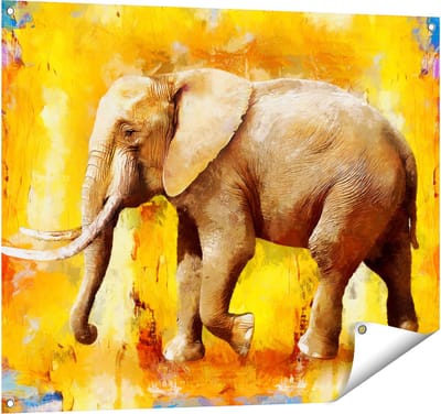 Gards Tuinposter Geschilderde Olifant Olieverf - Abstract - 100x80 cm - Tuindoek - Tuindecoratie - Wanddecoratie buiten - Tuinschilderij