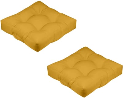 Stof Textile Vloerkussen XXL - 2x - okergeel - polyester - 60 x 60 x 12 cm - vierkant - Extra dik - extra zitplaatsen - spelen - gamen - relaxen