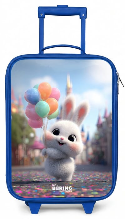 NoBoringSuitcases.com® - Kinderkoffer blauw - Kindertrolley jongen - Konijn - Ballonnen - Koffer kind lichtgewicht - Reiskoffer trolley voor kinderen - Koffertje met lichtgevende wieltjes - Rolkoffer