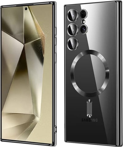 Hoesje geschikt voor Samsung Galaxy S24 Ultra - Techsuit Luxury Crystal Back Cover - Geschikt voor MagSafe - Transparant/Zwart