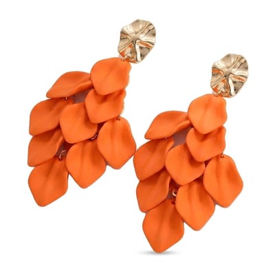 Mandarijnkleurige oorclips dames bloemblaadjes hanger clip on oorbellen zonder gaatjes boho oorclips met franjes bladeren design statement oorbellen oranje goudkleurig