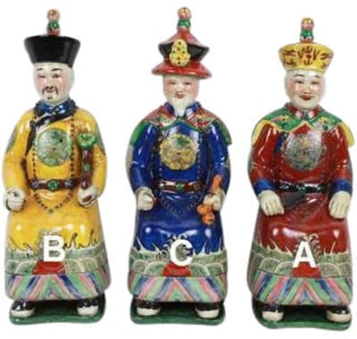 Fine Asianliving Chinese Emperor Porcelain Figurine Three Generations Qing Dynasty Statues Set/3