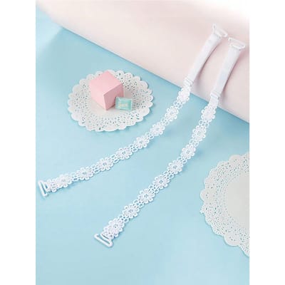 2 stuks Set - Kant Bloemen Vervangbare Ondergoedband Dames Naadloos Sexy Antislip Beha Band Elastisch Accessoire one-size white