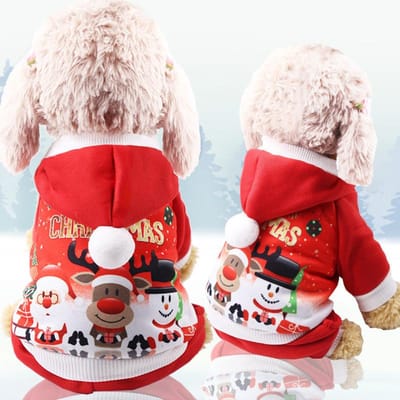 Hond Winter Warm Huisdierkleding Kerstkleding voor Kleine Middelgrote Honden Eland Kerstman Hond Jas Hoodies Kerst Hondenkostuum XS red
