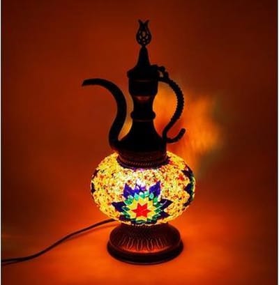 Handgemaakte Turkse Ibrik tafellamp multicolour in- outdoor Oosterse karaf