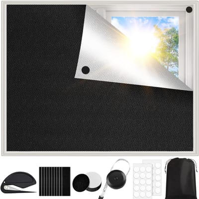 HEZIVO® Verduisteringsdoek - Zonwering Raam - 100% Verduisterend Raamfolie - Zonwerend en Isolerend - Zonder Boren - 200 x 145 cm