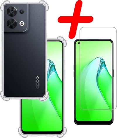 Hoesje Met Screenprotector - Geschikt voor OPPO Reno 8 Pro - Sterk & Shockproof - Siliconen Case - Back Cover - Telefoon Hoes - Shock Proof - Transparant