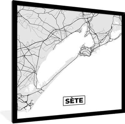 Fotolijst incl. Poster - Sète - Frankrijk - Plattegrond - Kaart - Stadskaart - 40x40 cm - Posterlijst