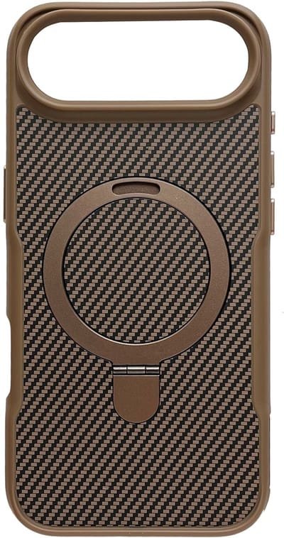 Hoesje Geschikt voor Apple iPhone Air - Goud - Geschikt voor MagSafe - Luxe Casemania Carbon Back Cover met Kickstand Ring en Verhoogde Camera Veiligheidsranden