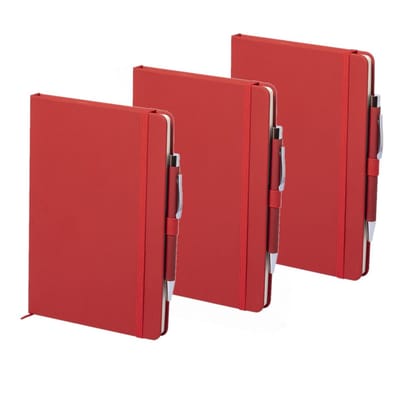 Shoppartners Schrift - Notitieboekje - met elastiek/pen - A5 formaat - rood - 3x gelinieerde paginas - opschrijfboekjes