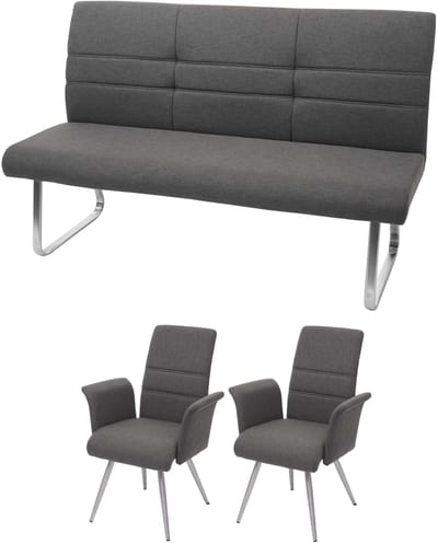 Set van 2 eetkamerstoelen + bank MCW-G55, bank keukenstoel stoel, stof/textiel roestvrij staal ~ grijsbruin bank 160 cm