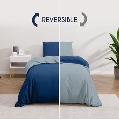 Dekbedovertrek 135x200 cm met 1 kussensloop 50x70 cm - Donkerblauw/Blauwgrijs - 135x200 Bedset in 100% microvezel - 2 stuks