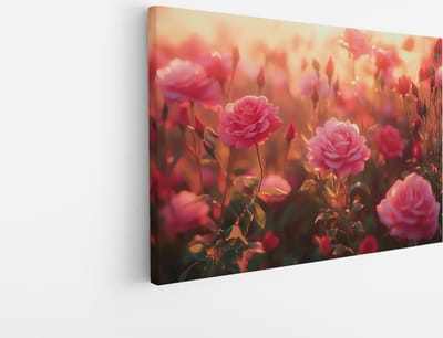 Saammp Canvas Schilderij - Rozenveld bij Zonsopkomst - Natuur - Landschap - 45x30 - Foto op canvas - Wanddecoratie - Muurdecoratie Woonkamer - Kantoor Decoratie