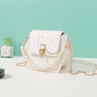 Sac à bandoulière léger de luxe avec chaîne, en cuir de vache, cadeau d'anniversaire, petit sac carré haut de gamme white