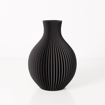 Fleuriek vaas ISABELLA - Zwart H26 cm - Elegante bolvaas met geribbeld design - Luxe woonaccessoire voor tafel, kast of dressoir