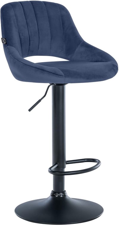 CLP Milet Barkruk - Met rugleuning - Verstelbaar - Velvet - Fluweel - zwart/blauw