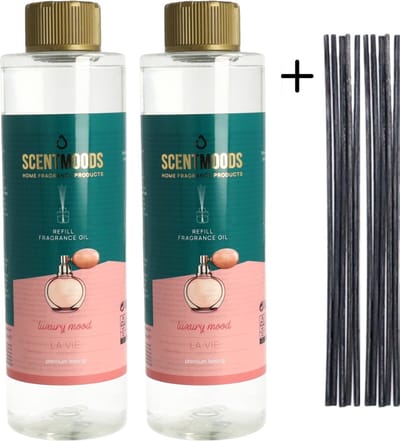 Scentmoods Geurstokjes Navulling La Vie Set van 2 + 12 Geurstokjes - Geurverspreider - Luchtverfrisser - Huisparfum - 400ml x 2
