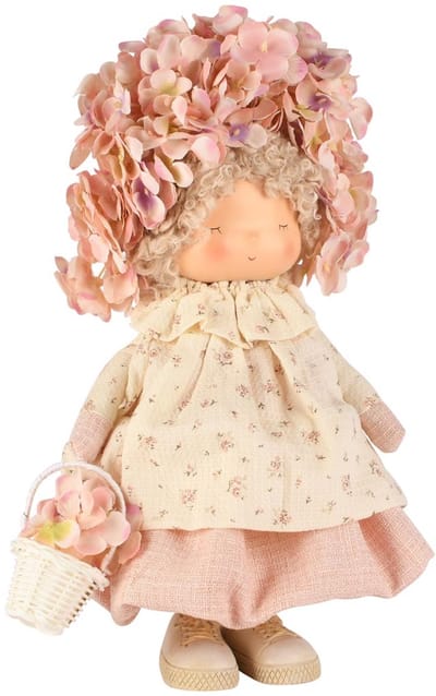 Dekoratief | Pop staand m/bloemen, roze/wit, stof, 22x16x34cm | A260441