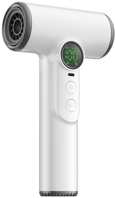 Wit-Professionele draadloze föhn - 3 snelheden en 3 temperaturen, USB oplaadbare batterij, föhn 200W, draagbare föhn met digitaal scherm voor vrouwen, strand en kamperen