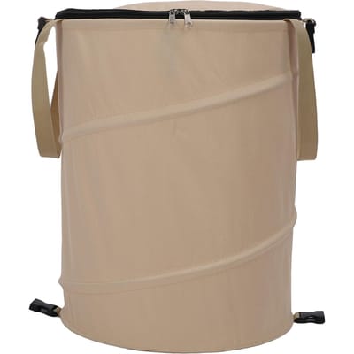 Camping Vuilnisbak met Ritsdeksel 24 Gallon Grote Capaciteit Opvouwbaar Draagbaar Tuin Afvalcontainer voor Buiten bruin