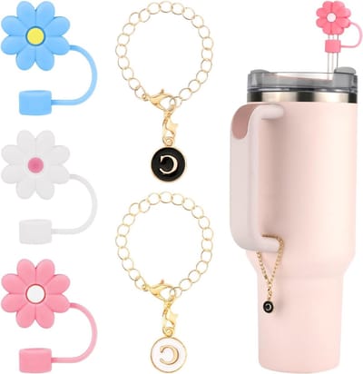 Set van 3 Rietjes Covers voor 30/40oz Bekers, Silicone Rietjes Topper en Gepersonaliseerde Naam Charm Tips voor Bescherming van Drinkbekers