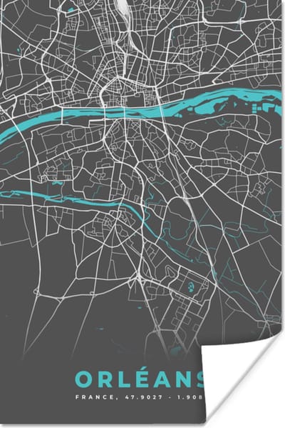 Poster Orléans - Stadskaart - Kaart - Plattegrond - Frankrijk - 120x180 cm XXL