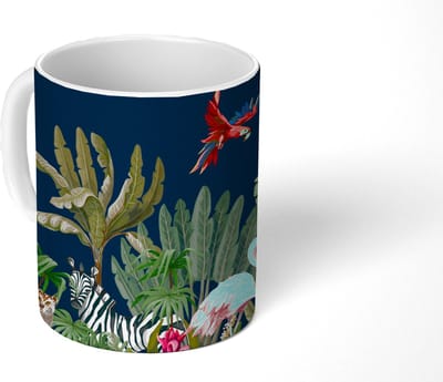 Mok - Koffiemok - Jungle - Planten - Dieren - Kinderen - Flamingo - Zebra - Mokken - 350 ML - Beker - Koffiemokken - Theemok