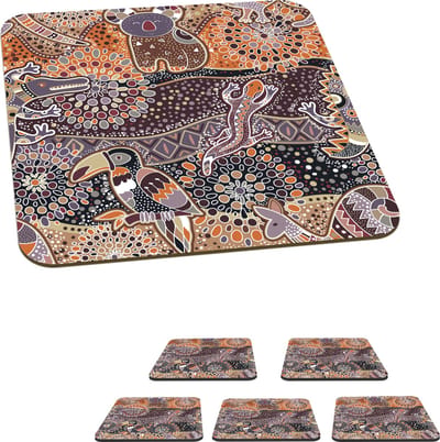 Onderzetters voor glazen - Patronen - Koala - Dieren - Australië - 10x10 cm - Glasonderzetters - 6 stuks