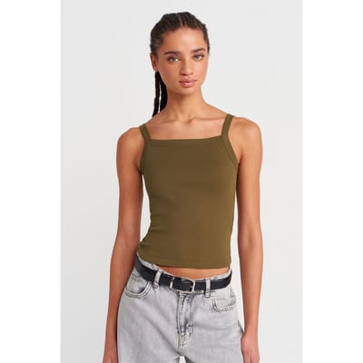 Geribbelde Katoenen Vierkante-Hals Cami Blouse