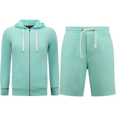 Hoodie Heren met Rits - Joggingshorts Heren - SET - Mint Groen