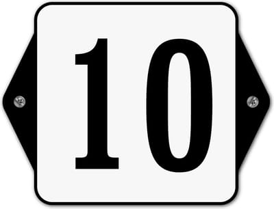 Huisnummerbord klassiek - huisnummer 10 - 16 x 12 cm - wit - schroeven  - nummerbord  - voordeur
