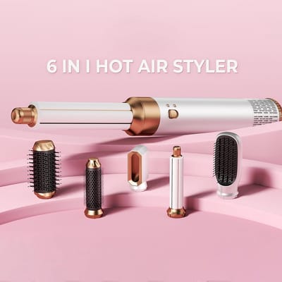 6-in-1 Haarstyler – Warme Luchtborstel & Föhnborstel – Auto Wrap Krultang – 3 Temperatuurstanden – Styling, Volume & Krullen