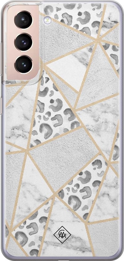 Casimoda® hoesje - Geschikt voor Samsung S21 Plus - Stone & Leopard Print - Backcover - Siliconen/TPU - Bruin/beige