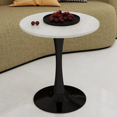 MODENUIT Ronde Tafel - Wit Geaderd Blad Voor Woonkamer, Eethoek En Zithoek - Kunstmarmer En Zwart - 70 Cm