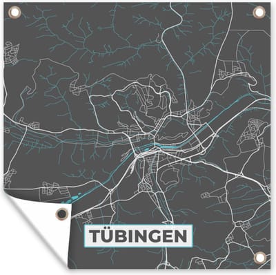 Tuin poster Blauw – Duitsland – Plattegrond – Stadskaart – Kaart – Tübingen - 200x200 cm - Tuindoek