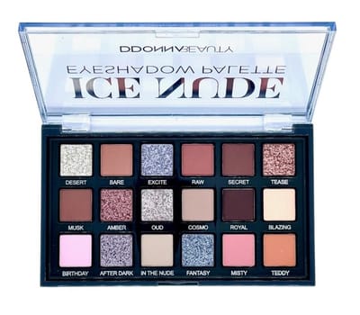 D'Donna Beauty - Ice Nude Oogschaduw Palette - 11 Matte en 7 Shimmer/Glitter - 18 Tinten Bruin - Roze - Beige - Nude - Goud - Zilver - 1 Doos 17 x 10 cm
