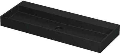 INK United Wastafel Porselein Zonder Kraangat incl. Porseleinen Click Plug en Verborgen Overloop Systeem - 1200x450x110 mm - Mat Zwart
