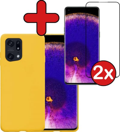Hoesje - Met 2x Screenprotector - Geschikt voor OPPO Find X5 - Sterk & Shockproof - Telefoon Hoes - Back Cover - Siliconen Case - Telefoonhoes - Geel