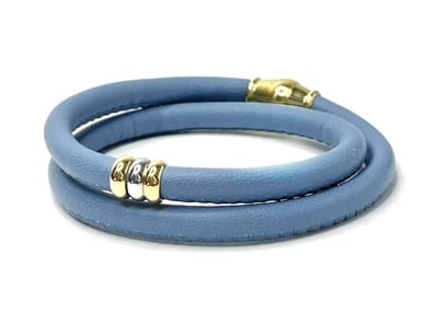 NIEUW! Jolla - dames armband zilver - leer - magneetsluiting - bedels - tweekleurig - Golden Touch - Ice Blue