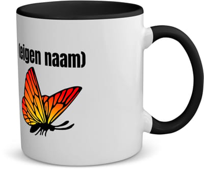 Akyol - oranje vlinder met eigen naam koffiemok - theemok - zwart - Vlinder - dieren liefhebber - iemand die houdt van vlinders - verjaardag - cadeau - kado - geschenk - 350 ML inhoud