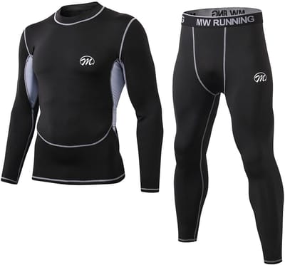 Meethoo Heren Thermisch Ondergoed Set Compressie Basislaag Sport Lange Onderbroek Fleece Gevoerde Winteruitrusting Hardlopen Skiën-Zwart-L