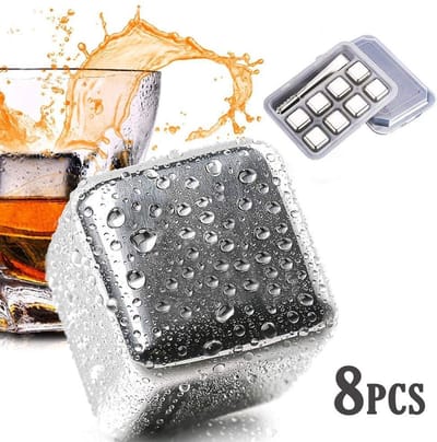 RVS ijsblokjes - set van 8 - whiskey whiskeystones en likeur - ijsblokjes staal