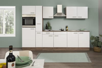 Goedkope keuken 300  cm - complete keuken met apparatuur Oliver  - Donker eiken/Wit   - keramische kookplaat    - afzuigkap - oven    - spoelbak