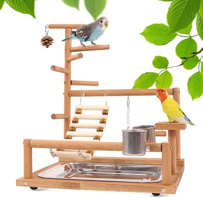 Bird Toys, Parrot Toy, Parakeets Toy, Playground with Feeder Cup Toy Ladder Climbing Swing and Tray Bird Swing Seat for Parakeets Cockatiels, 37 x 26 x 44 cm